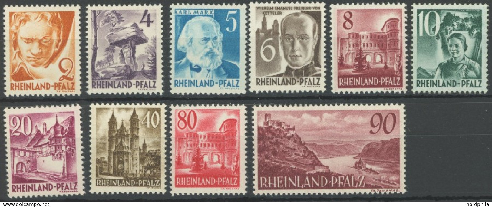 RHEINLAND PFALZ 32-41 , 1948, Freimarken, Ohne Währungsangabe, Postfrischer Prachtsatz, Mi. 150.- - Andere & Zonder Classificatie