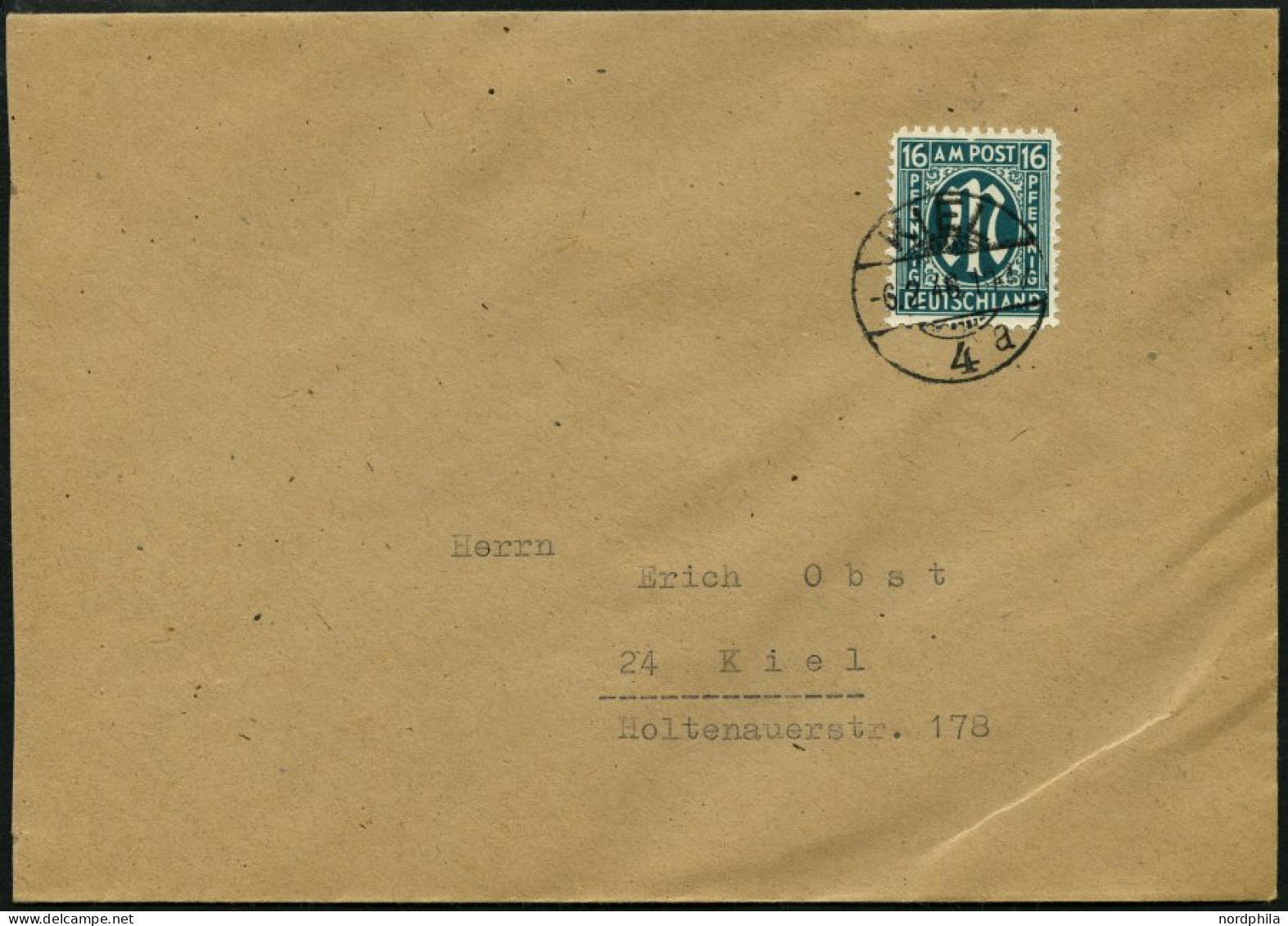 AMERIK. U. BRITISCHE ZONE 25BV BRIEF, 1945, 16 Pf. Grünblau, Gezähnt L 11:111/2, Mit Abart Außenlinie über P Von Post Ge - Other & Unclassified
