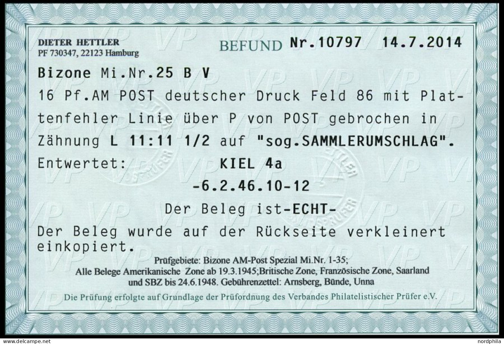 AMERIK. U. BRITISCHE ZONE 25BV BRIEF, 1945, 16 Pf. Grünblau, Gezähnt L 11:111/2, Mit Abart Außenlinie über P Von Post Ge - Other & Unclassified