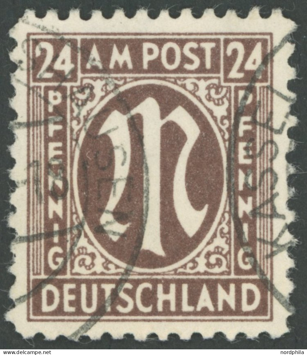 AMERIK. U. BRITISCHE ZONE 27C O, 1945, 24 Pf. Dunkelsiena, Gezähnt L 111/2:11, üblich Gezähnt Pracht, Gepr. Wehner, Mi.  - Autres & Non Classés