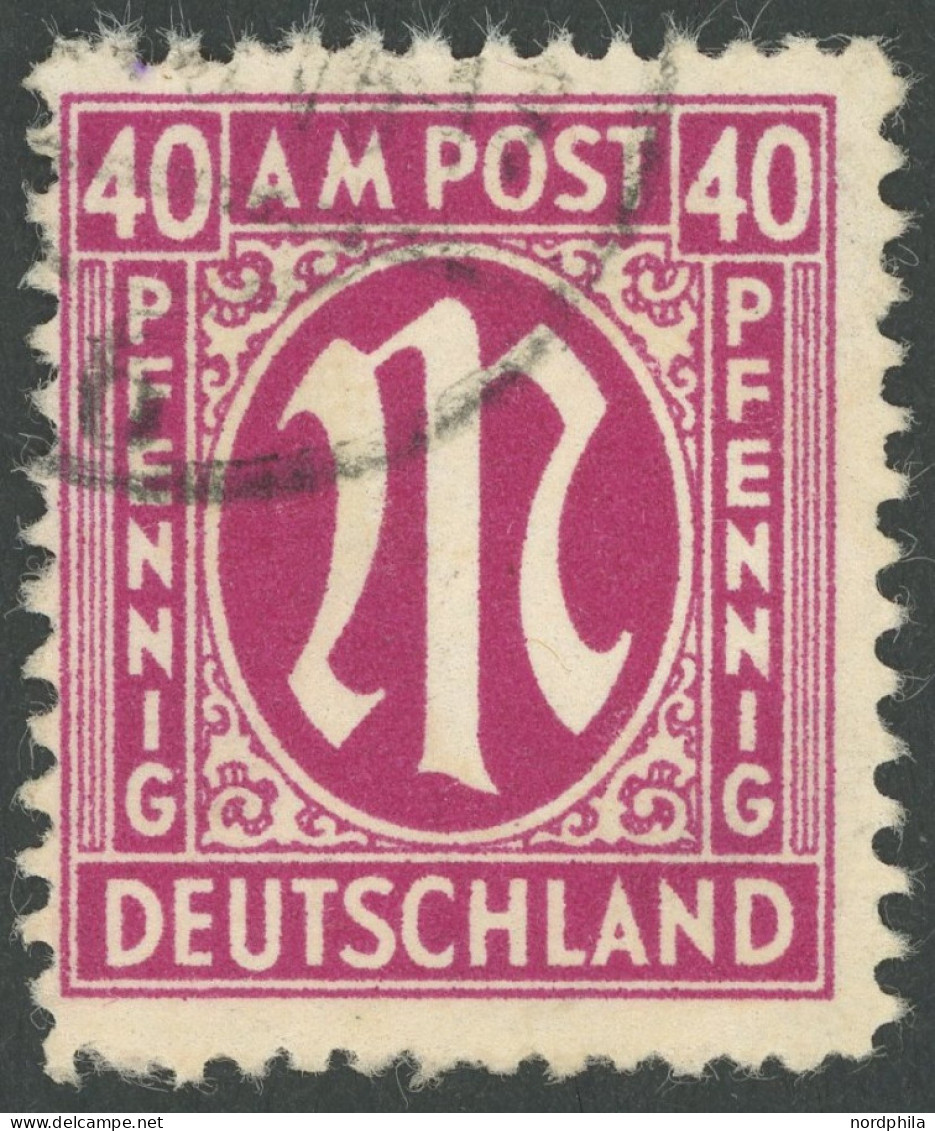 AMERIK. U. BRITISCHE ZONE 30cC O, 1945, 40 Pf. Rosalila, Gezähnt L 111/2:11, Pracht, Gepr. Rolle, Mi. 70.- - Other & Unclassified