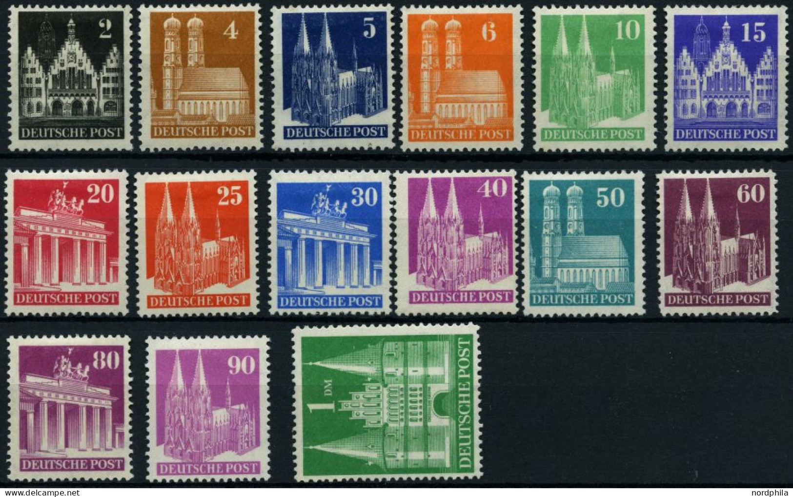 AMERIK. U. BRITISCHE ZONE 73-97eg , 1948, 2 Pf. - 1 DM Eng Gezähnt, Falzrest, Prachtsatz, Mi. 350.- - Other & Unclassified