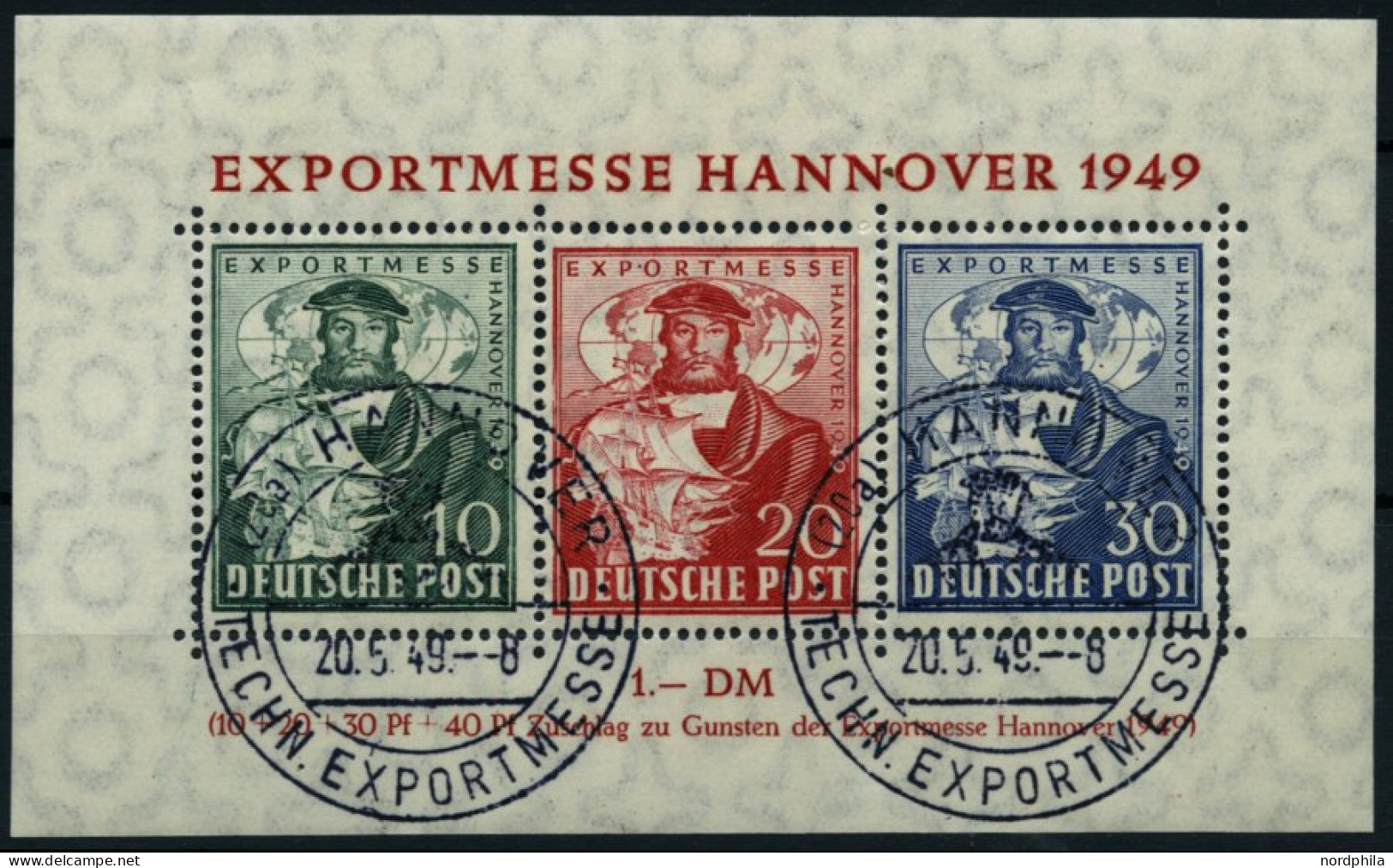 AMERIK. U. BRITISCHE ZONE Bl. 1a O, 1949, Block Exportmesse, Sonderstempel, Pracht, Mi. 250.- - Other & Unclassified