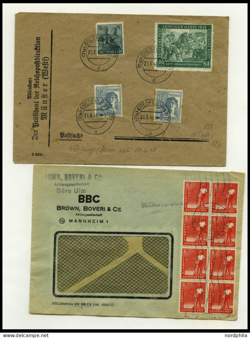 AMERIK. u. BRITISCHE ZONE Brief , 21/2.6.1948, Partie von 37 meist verschiedenen Zehnfachfrankaturen, dabei auch Mischfr