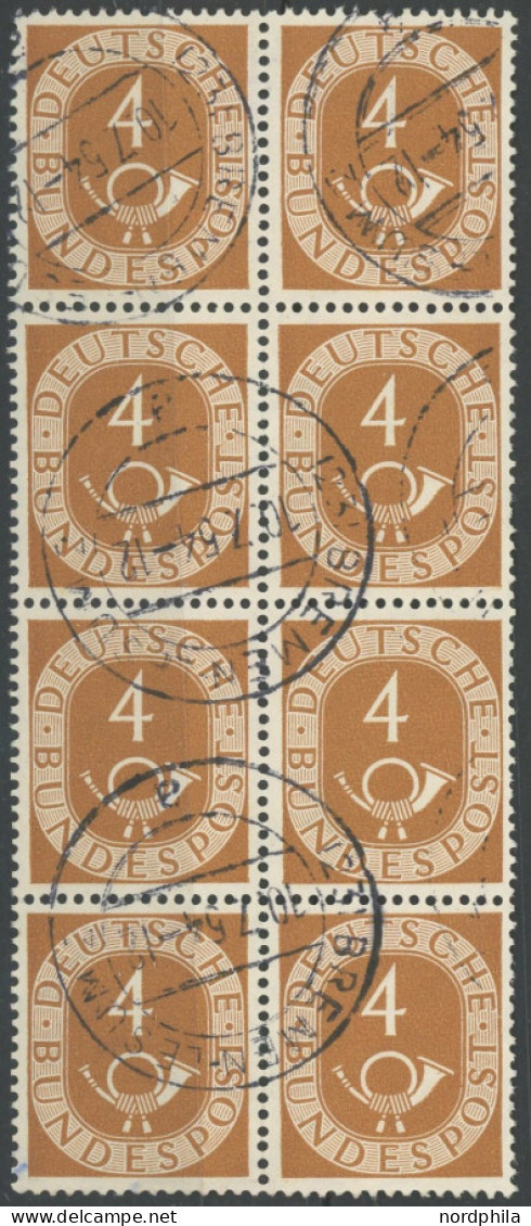 BUNDESREPUBLIK 124 O, 1951, 4 Pf. Posthorn Im Senkrechten Achterblock, üblich Gezähnt Pracht - Andere & Zonder Classificatie