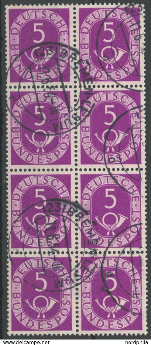 BUNDESREPUBLIK 125 O, 1951, 5 Pf. Posthorn Im Senkrechten Achterblock, üblich Gezähnt Pracht - Other & Unclassified