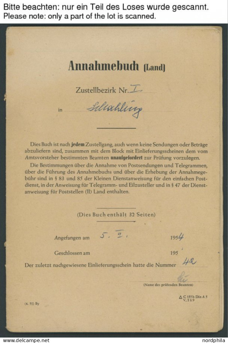 BUNDESREPUBLIK 129 BRIEF, 1954, Annahmebuch (Land), Zustellbezirk I In Schalding, 32 Seiten Komplett, Die Gebühr Wurde M - Briefe U. Dokumente
