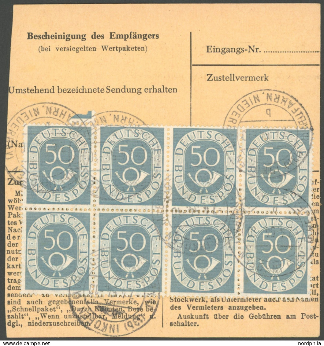 BUNDESREPUBLIK 134 BRIEF, 1954, 50 Pf. Posthorn Im Achterblock Rückseitig Auf Paketkarte Mit Zusatzfrankatur Aus INKOFEN - Otros & Sin Clasificación