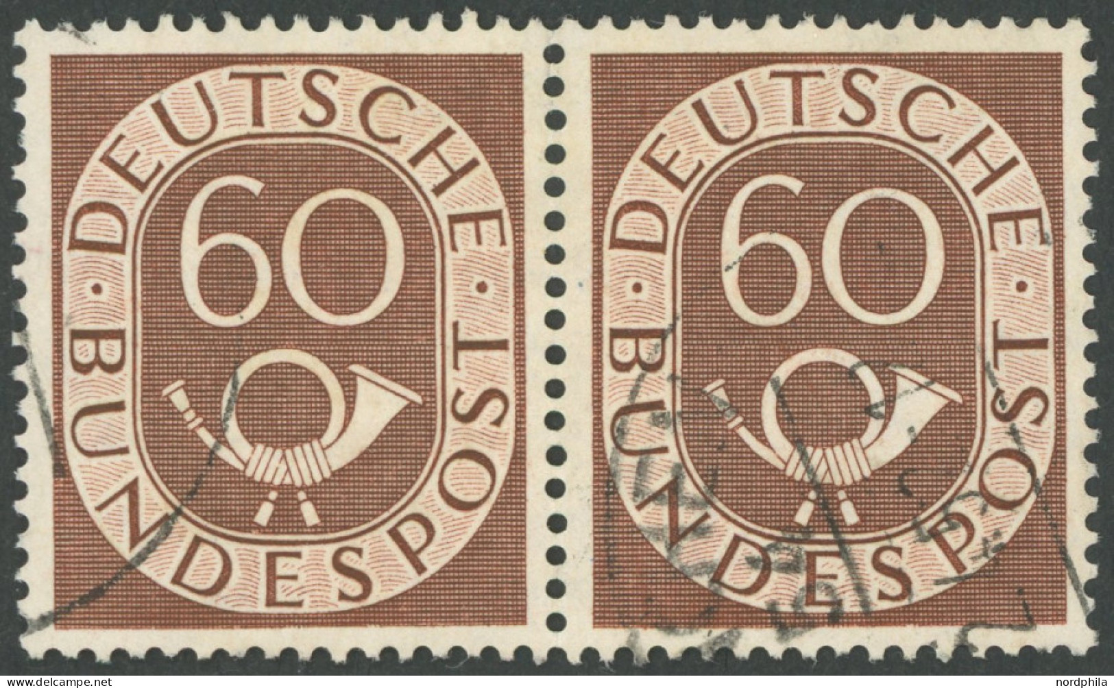 BUNDESREPUBLIK 135 Paar O, 1951, 60 Pf. Posthorn Im Waagerechten Paar, Normale Zähnung, Pracht, Mi. 250.- - Autres & Non Classés