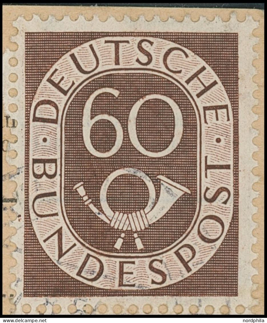 BUNDESREPUBLIK 135I BRIEF, 1951, 60 Pf. Posthorn Mit Abart Zwei Flecken Im Linken Rand Unter Dem U In Bundes, Obere Mark - Brieven En Documenten