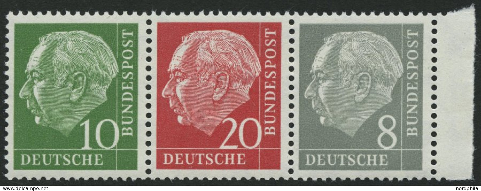 ZUSAMMENDRUCKE W 22YII , 1960, Heuß Wz. Liegend 10 + 20 + 8, Nachauflage, Pracht, Mi. 70.- - Zusammendrucke