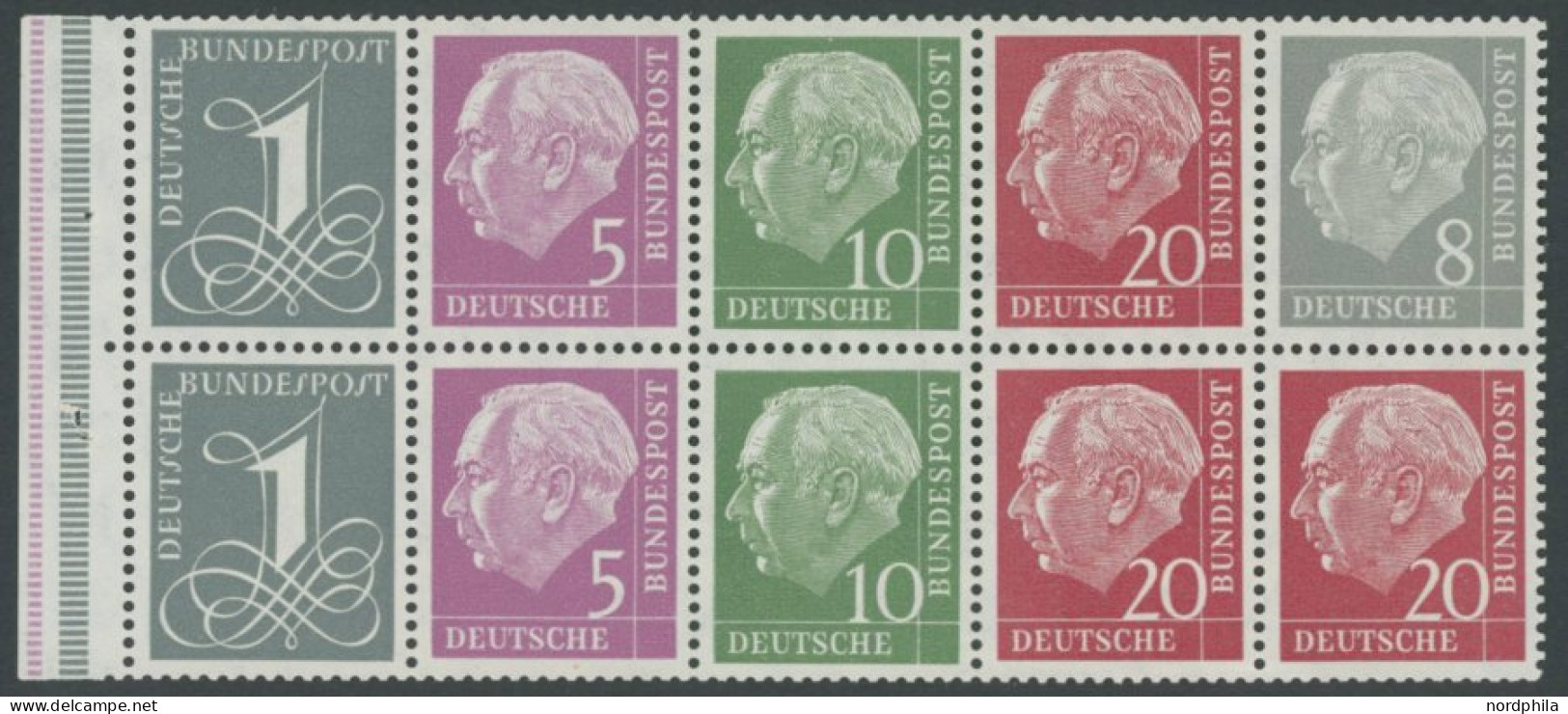 ZUSAMMENDRUCKE H-Bl. 8YII , 1960, Heftchenblatt Heuß Liegendes Wz., Postfrisch, Pracht, Mi. 85.- - Zusammendrucke