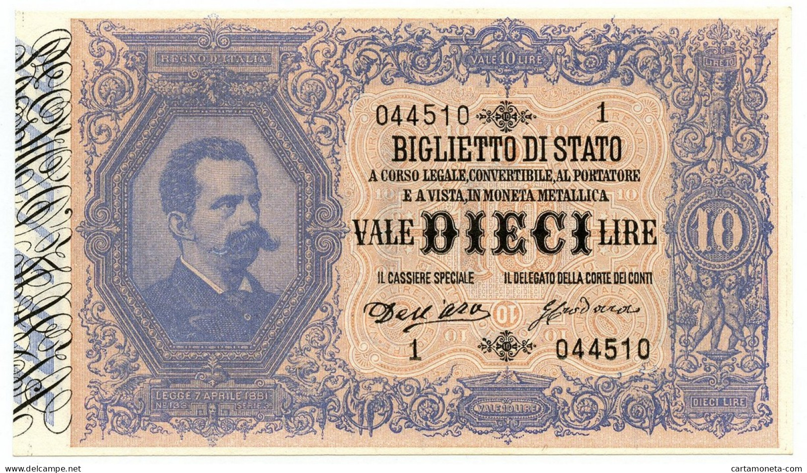 10 LIRE BIGLIETTO STATO UMBERTO I BIFACCIALE PRIMA SERIE 1 16/07/1883 FDS-/FDS - Regno D'Italia - Altri