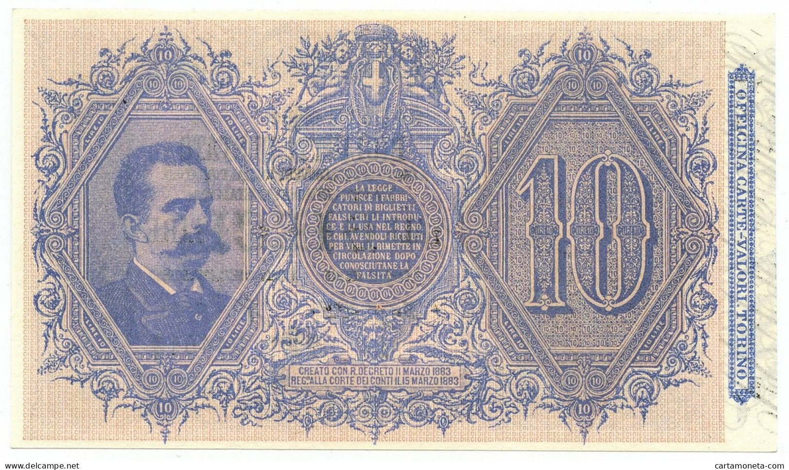 10 LIRE BIGLIETTO STATO UMBERTO I BIFACCIALE PRIMA SERIE 1 16/07/1883 FDS-/FDS - Sonstige