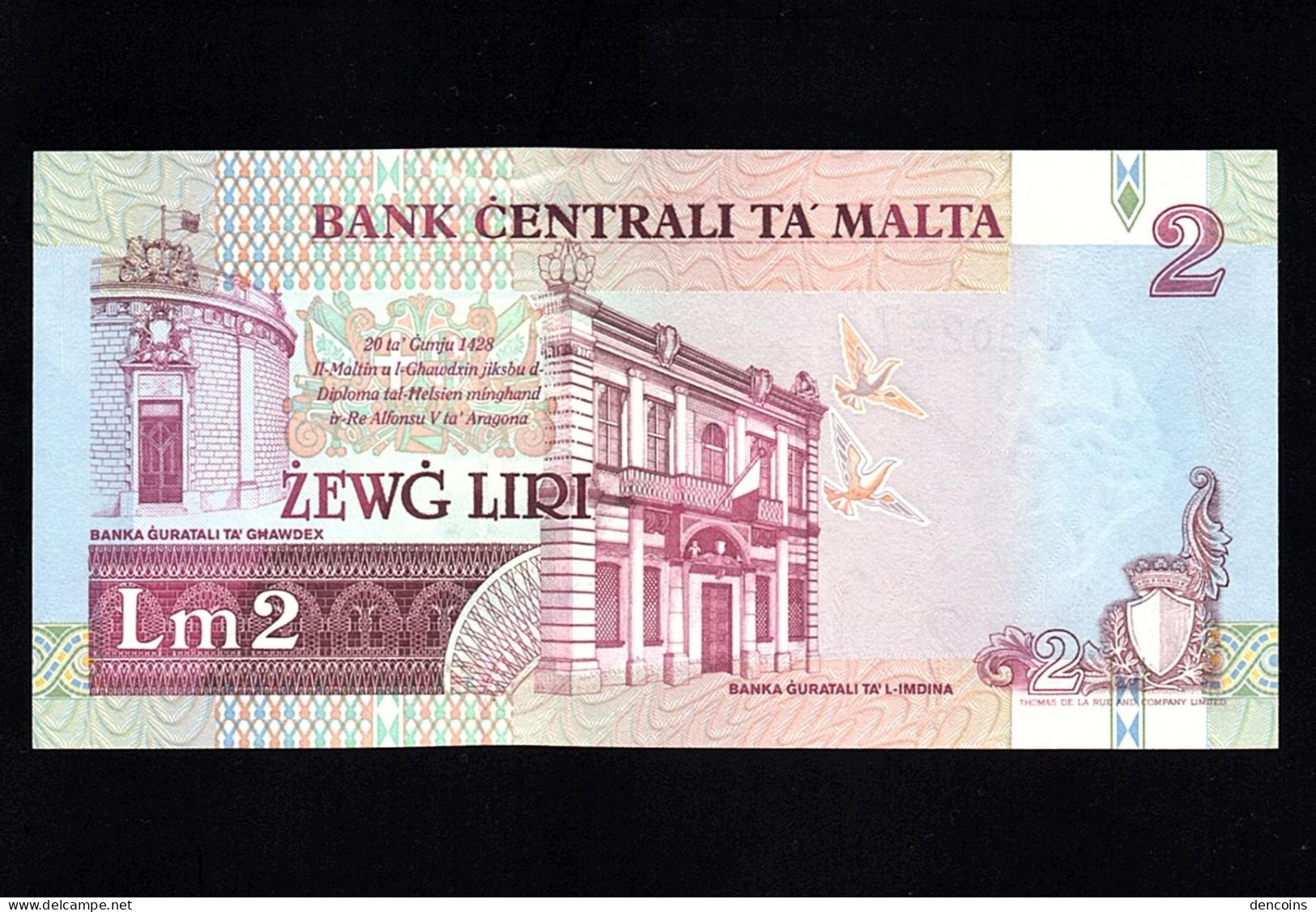 MALTA  P-45b  2 LIRI  L.1967 (1994)  -A/13-  UNC  NEUF  SIN CIRCULAR - Malta