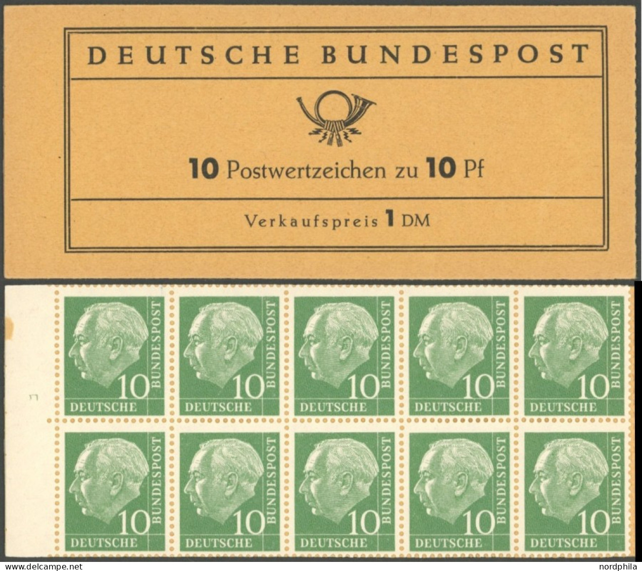 ZUSAMMENDRUCKE MH 6cb , 1960, Markenheftchen Heuss Lumogen, Erstauflage, Mit Druckereizeichen 5 (nur Die Obere Hälfte Le - Sonstige & Ohne Zuordnung