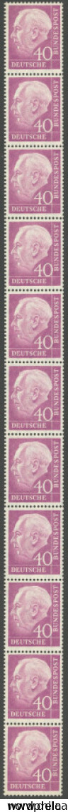 ROLLENMARKEN 188R , 1954, 40 Pf. Heuss Im Elferstreifen, Postfrisch, Pracht, Mi. 160.- - Roulettes