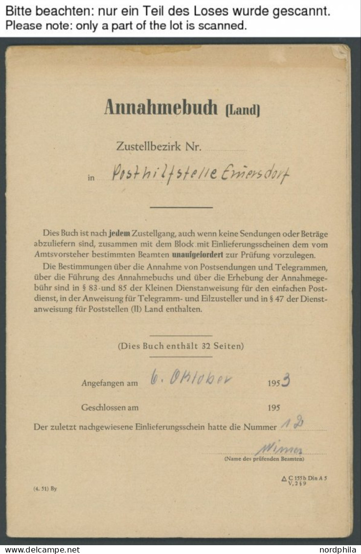 LOTS 1953, Annahmebuch (Land), Posthilfsstelle Emersdorf, 32 Seiten Komplett, Die Gebühr Wurde Nicht Wie üblich Mit Frei - Sonstige & Ohne Zuordnung