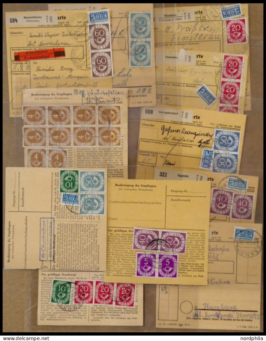 LOTS 1953/4, Partie Von 27 Paketkarten Mit Verschiedenen Frankaturen, Dabei Auch Bessere Einzel- Mehrfachfrankaturen Und - Autres & Non Classés