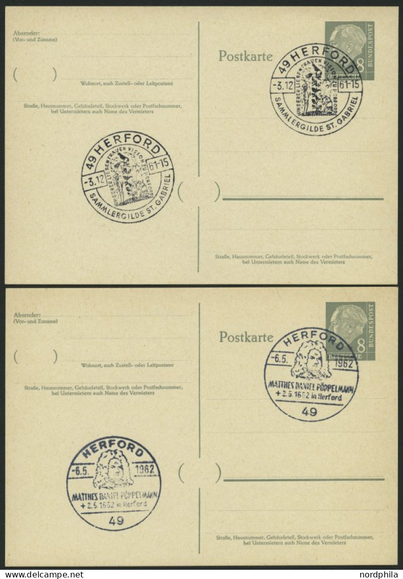 GANZSACHEN P 36 BRIEF, 1961, 8 Pf. Heuß Mit Postfachnummer Statt Postschließfachnummer, 2 Leer Gestempelte Karten Mit Ve - Other & Unclassified