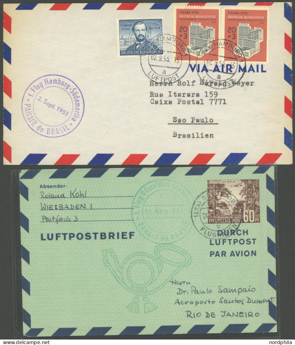 ERST-UND ERÖFFNUNGSFLÜGE 1953/4, 1. Flug Hamburg-Südamerika PANAIR Do BRASIL, 2 Verschiedene Prachtbelege - Other & Unclassified