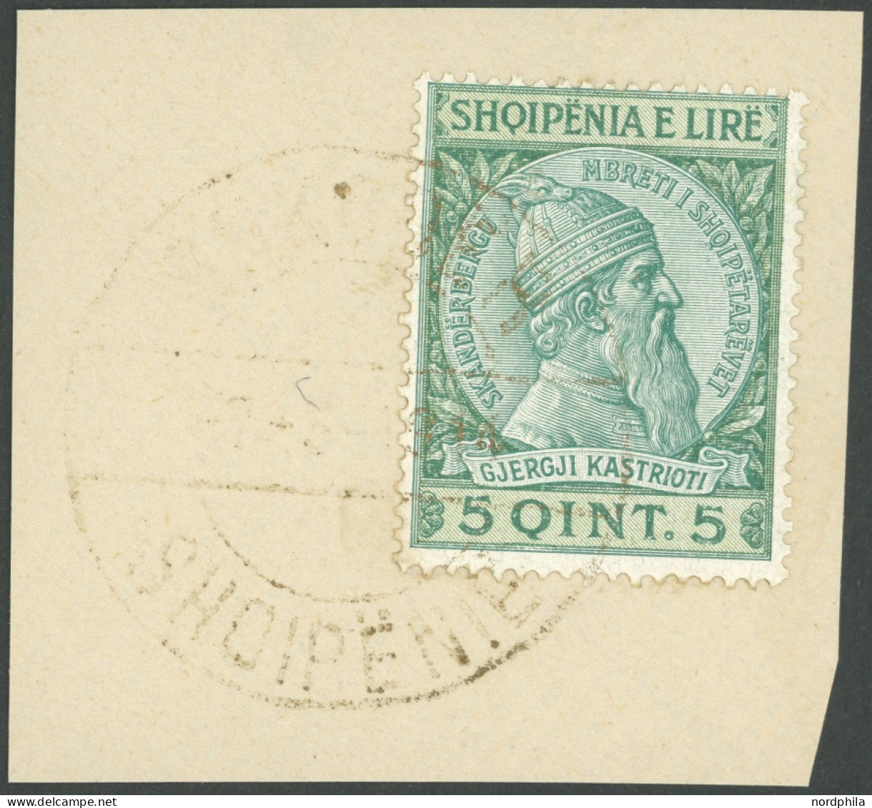 ALBANIEN 30 BrfStk, 1914, 5 Q. Blaugrün/grün, Goldener Stempel SHKODER, Pracht - Albanië