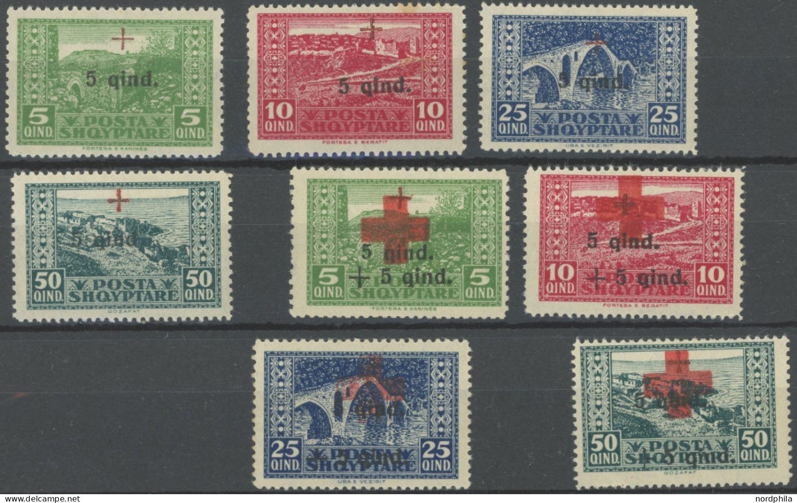 ALBANIEN 96-103 **, 1924, Rotes Kreuz I Und II, 2 Sätze Feinst/Pracht, Mi- 200.- - Albanien