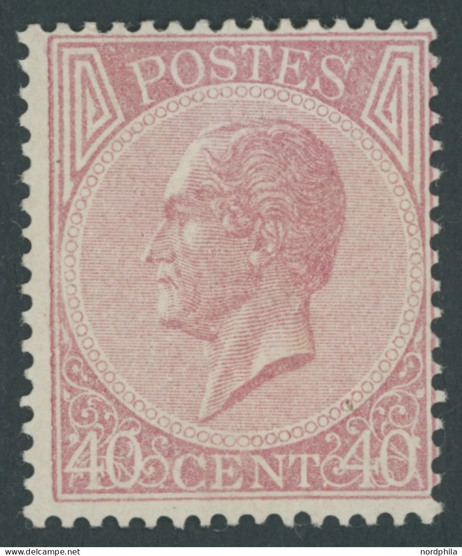 BELGIEN 17D , 1865, 40 C. Rosa, Gezähnt D, Falzreste, Herstellungsbedingter Bügiger Gummi, Pracht, Mi. 900.- - 1865-1866 Profile Left