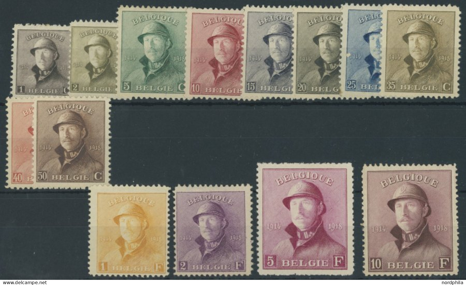 BELGIEN 145-58 , 1919/20, Stahlhelm, Falzreste, Prachtsatz - Unused Stamps