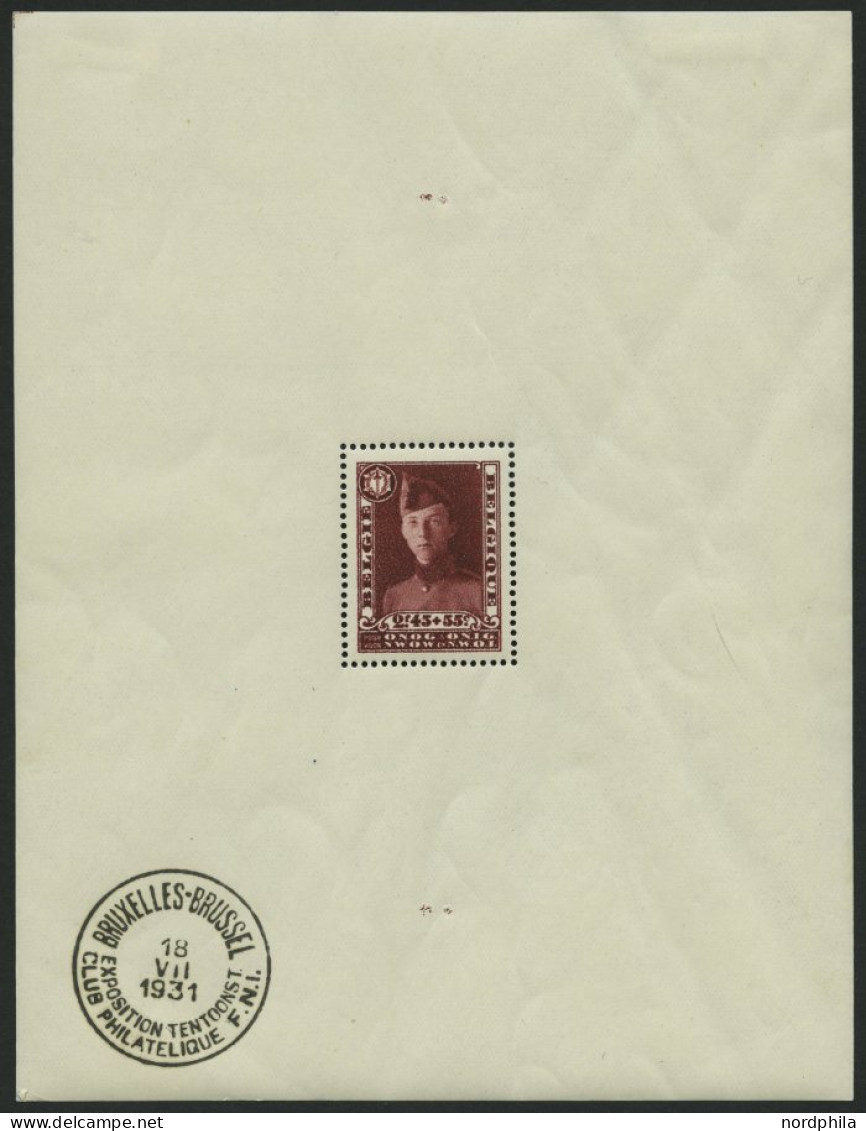 BELGIEN Bl. 2 , 1931, Block Kriegsinvaliden, Sonderstempel Im Rand, Falzreste Im Rand, Pracht - Unused Stamps