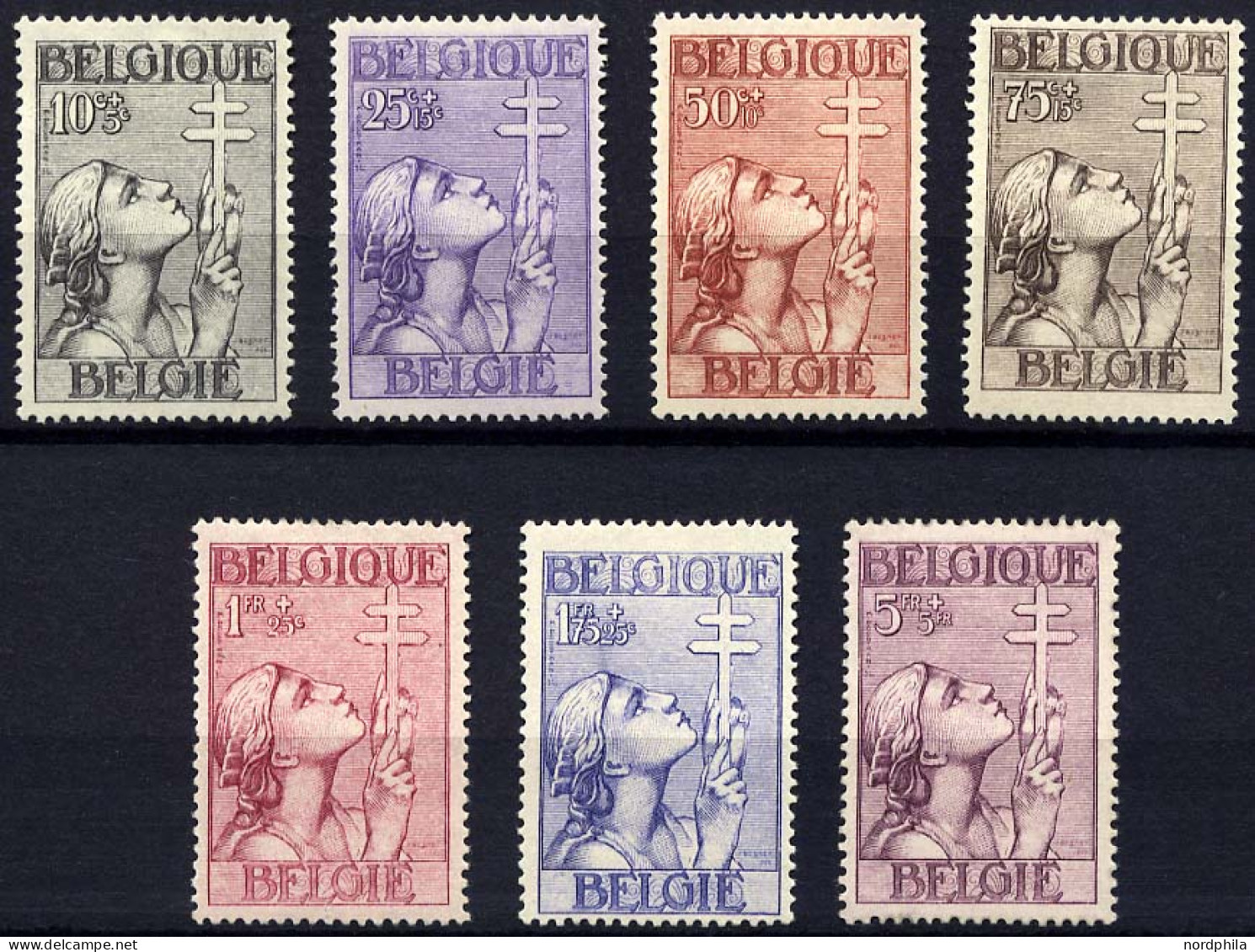 BELGIEN 366-72 , 1933, TBC, Falzrest, Prachtsatz - Unused Stamps