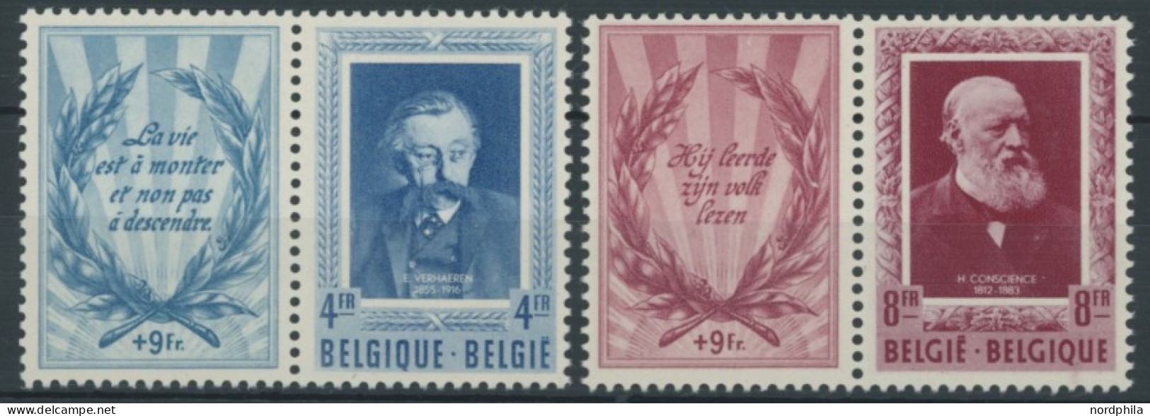 BELGIEN 947/8Zf , 1952, Schriftsteller Mit Anhängenden Zierfeldern, Postfrisch, Pracht, Mi. 200.- - Autres & Non Classés