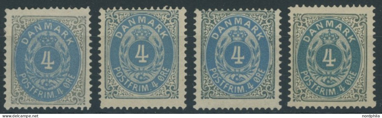 DÄNEMARK 23IYA , 1875, 4 Ø Grau/ultramarin, Gezähnt K 14:131/2, 4 Verschiedene Auflagen, Falzrest, Pracht - Other & Unclassified