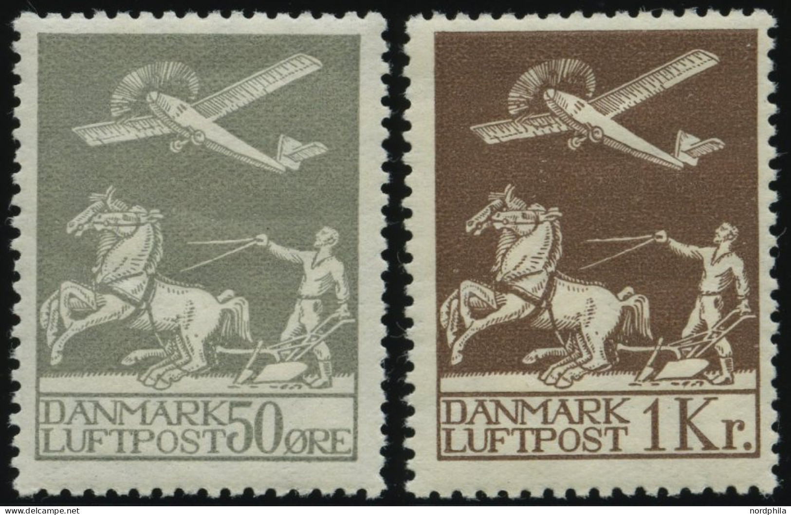 DÄNEMARK 180/1 , 1929, 50 Ø Und 1 Kr. Flugpost, Falzrest, Pracht - Gebraucht