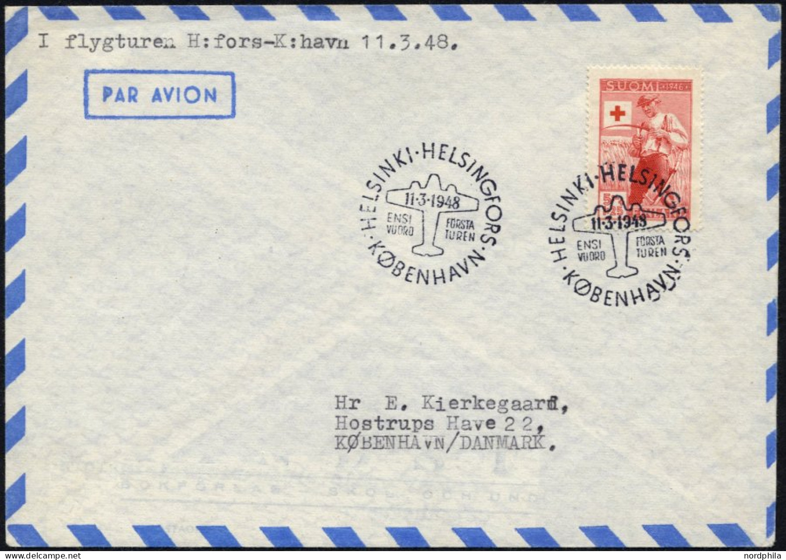 FINNLAND 322 BRIEF, 11.3.48, Erstflug HELSINKI-KOPENHAGEN, Pracht, Müller 58 - Used Stamps