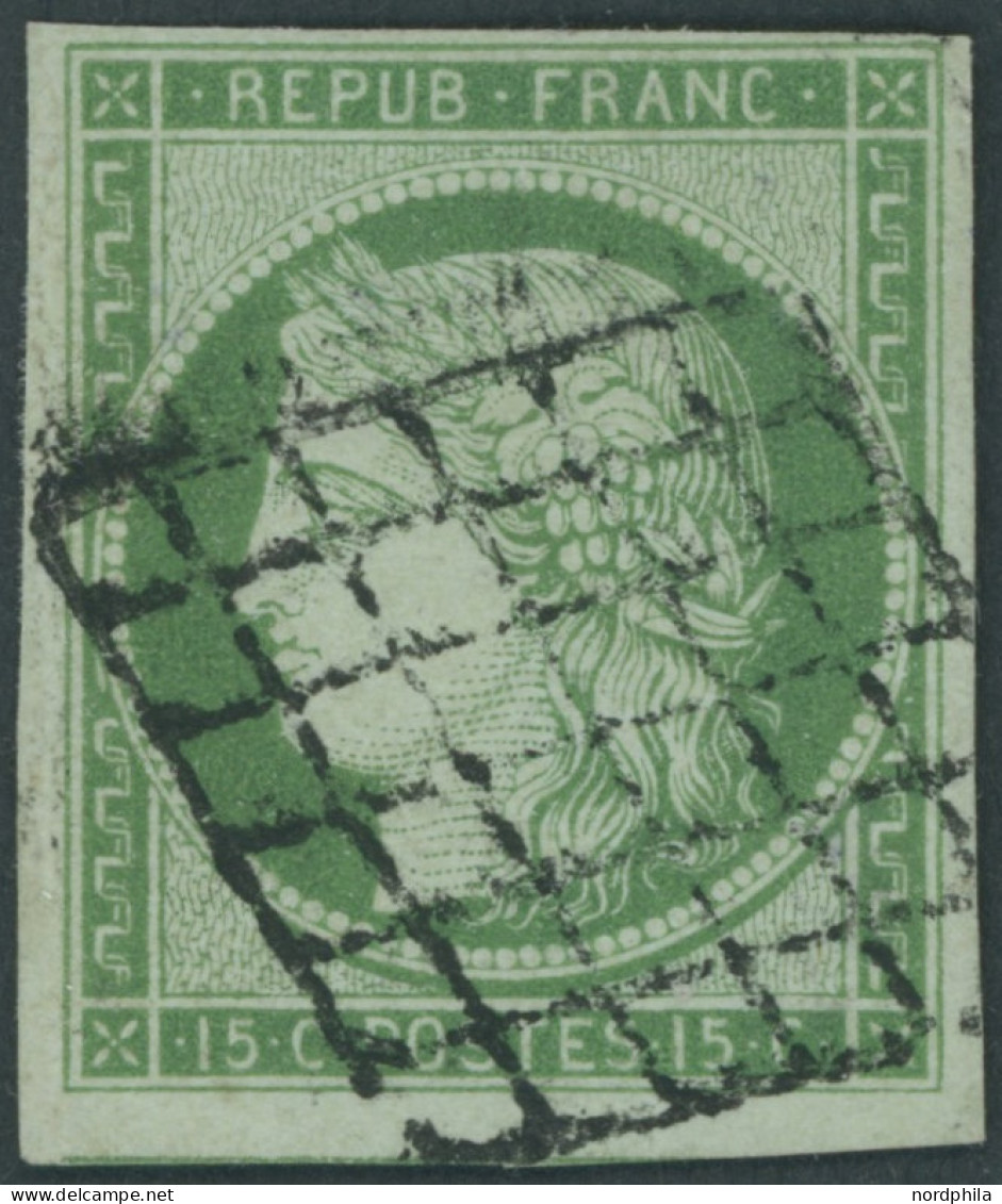 FRANKREICH 2a O, 1850, 15 C. Grün, Kleine Rückseitige Papierkorrektur Sonst Pracht, Signiert Schlesinger, Mi. 1200.- - Sonstige & Ohne Zuordnung
