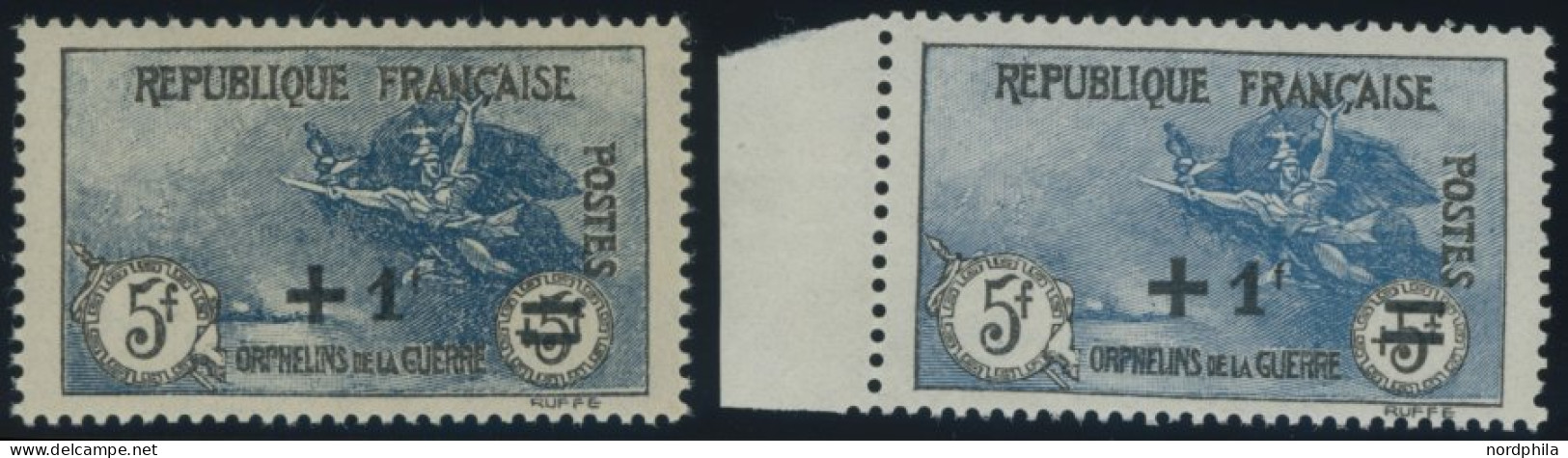 FRANKREICH 151 , 1922, 5 Fr. Kriegswaisen In Blau Und Blaugrau (Yvert Nr. 169 Und 169a), Postfrisch, 2 Prachtwerte, Yver - Andere & Zonder Classificatie