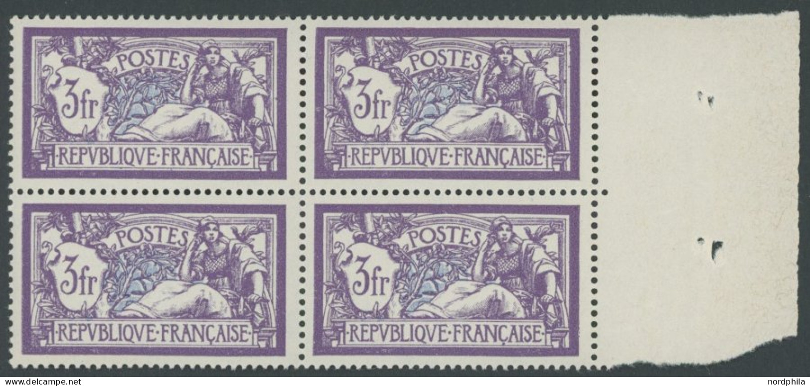 FRANKREICH 181 VB , 1925, 3 Fr. Violett/blau Allegorie Im Randviererblock, Postfrisch, Pracht, Mi. 200.- - Andere & Zonder Classificatie