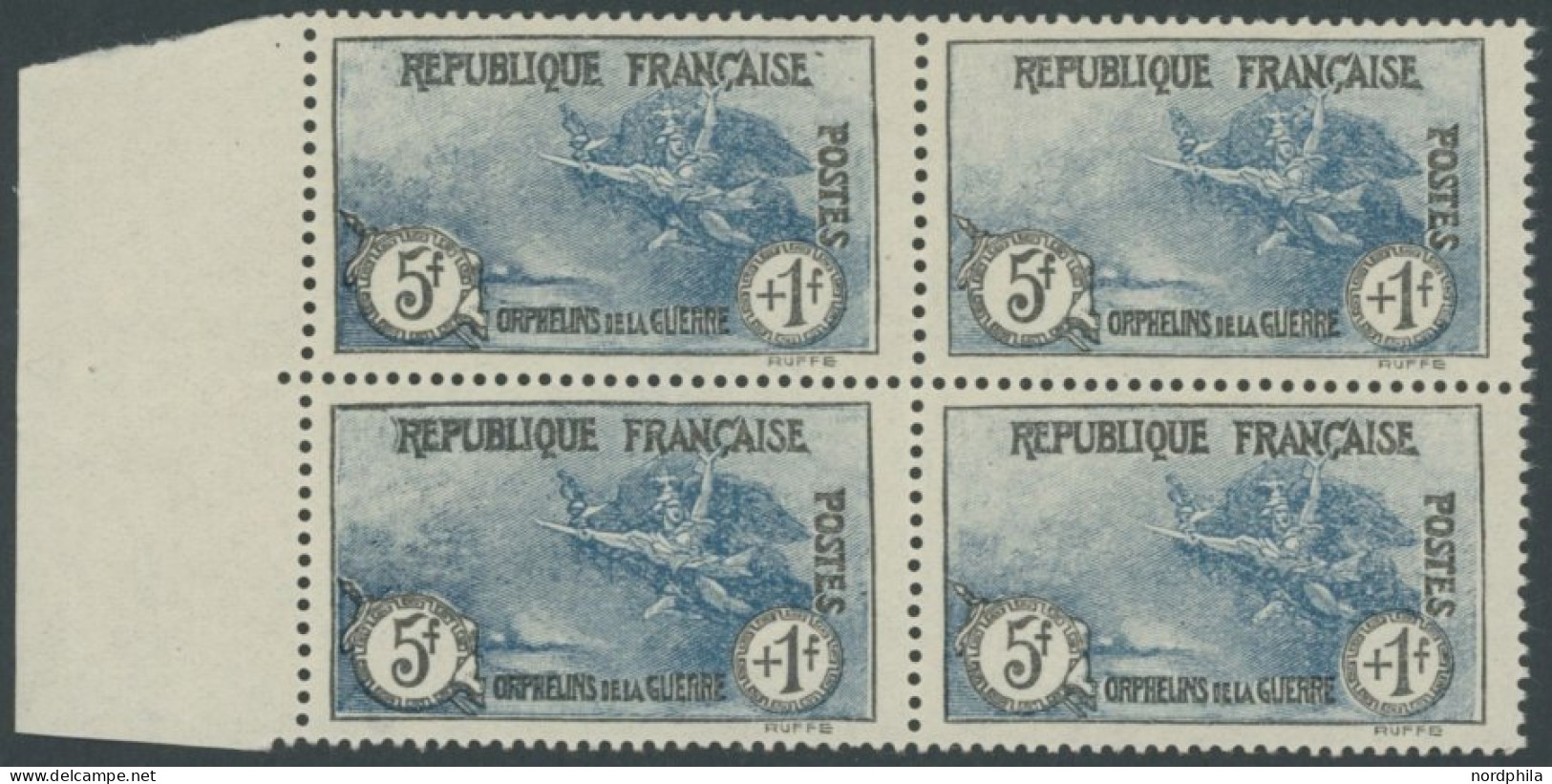 FRANKREICH 214 VB , 1926, 5 Fr. Kriegswaisen Im Randviererblock, Postfrisch, Pracht, Mi. (720.-) - Other & Unclassified