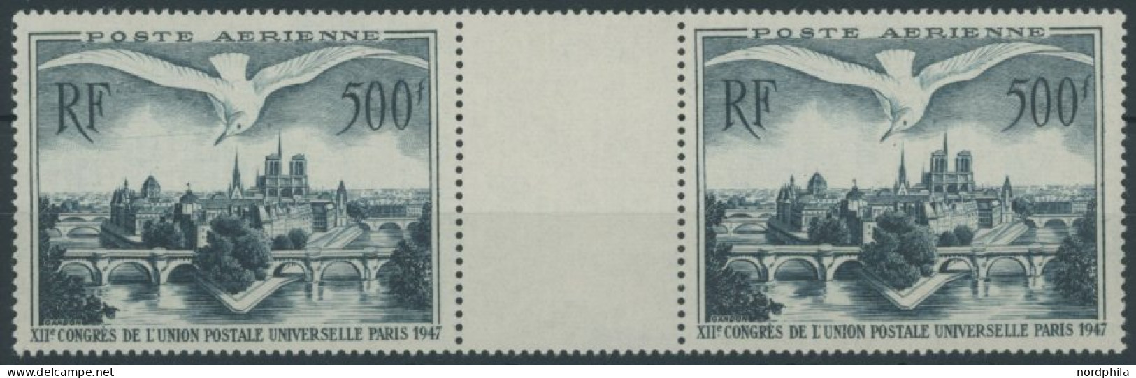 FRANKREICH 782ZW , 1947, 500 Fr. Flugpost Im Waagerechten Zwischenstegpaar, Postfrisch, Pracht - Andere & Zonder Classificatie