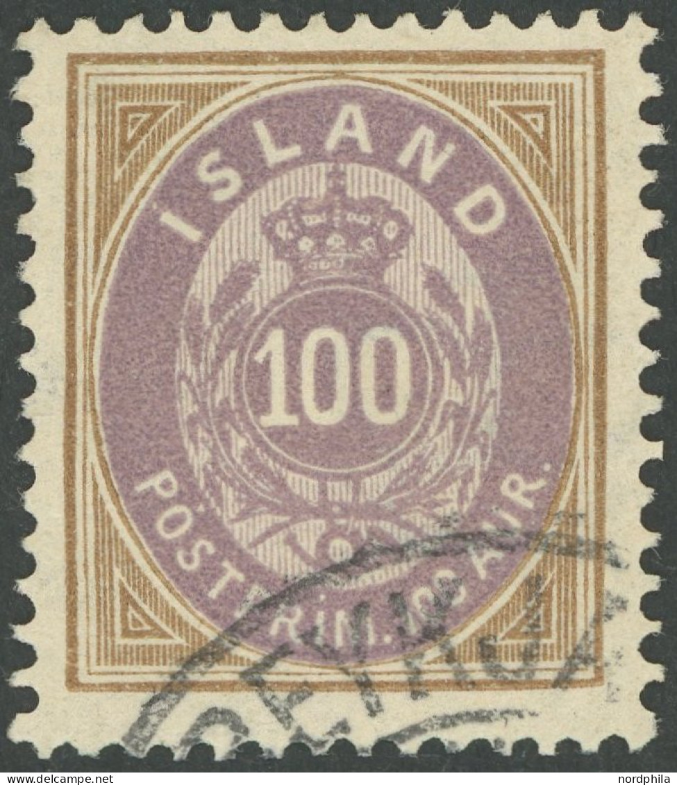 ISLAND 17 O, 1892, 100 A. Braun/lila, Pracht, Mi. 130.- - Other & Unclassified