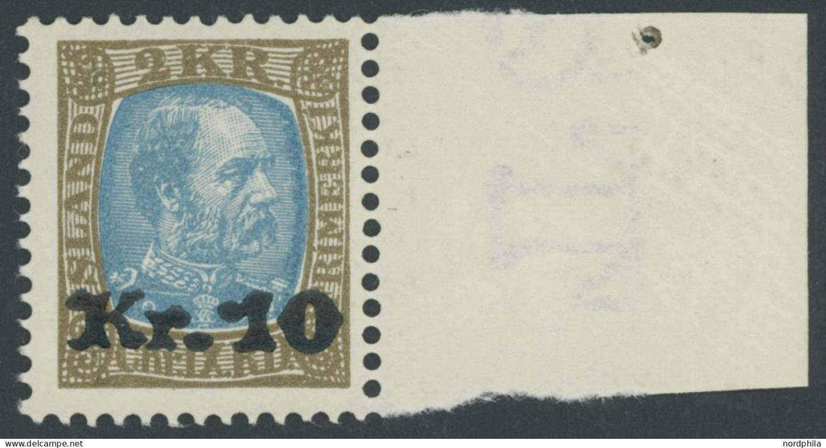 ISLAND 124 , 1929, 10 Kr. Auf 2 Kr. Olivbraun/hellblau Mit Breitem Rechten Rand, Postfrisch, Pracht, Mi. (190.-) - Otros & Sin Clasificación