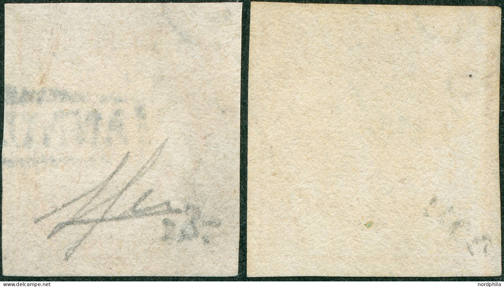 NEAPEL 5 O, 1858, 10 Gr. Dunkelbräunlichrosa, Platte I (Sassone Nr. 10b) Und 10 Gr. Karminrosa, Platte II (Sassone Nr. 1 - Nápoles