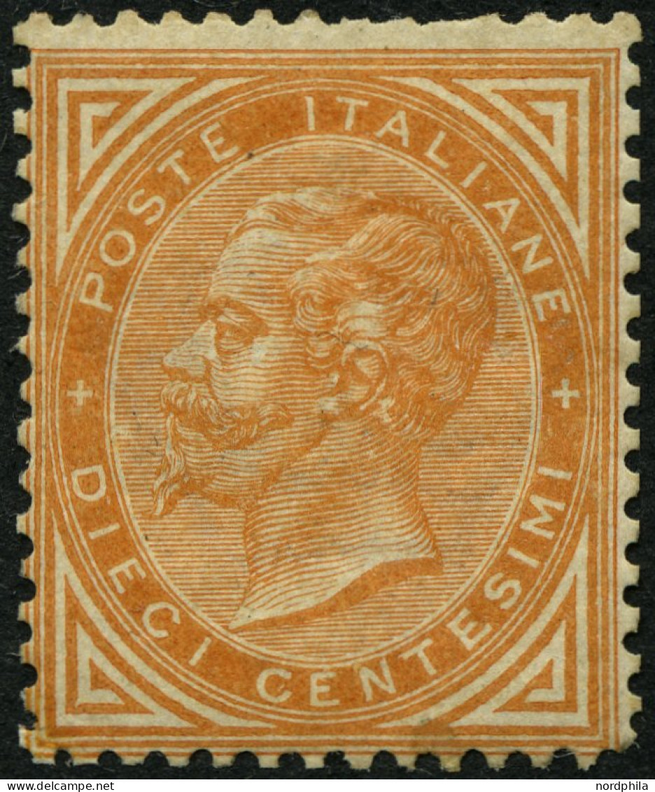 ITALIEN 17 , 1863, 10 C. Braunorange, Falzrest, Zahnfehler, Feinst, Mi. 2500.- - Ungebraucht