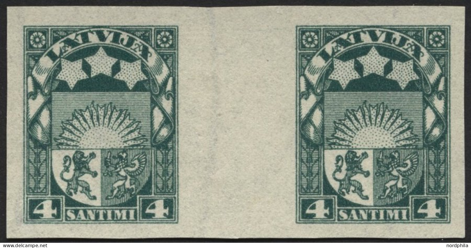 LETTLAND 91UZW , 1923, 4 S. Grün, Ungezähnt Im Zwischenstegpaar, Ohne Gummi, Pracht - Lettonie