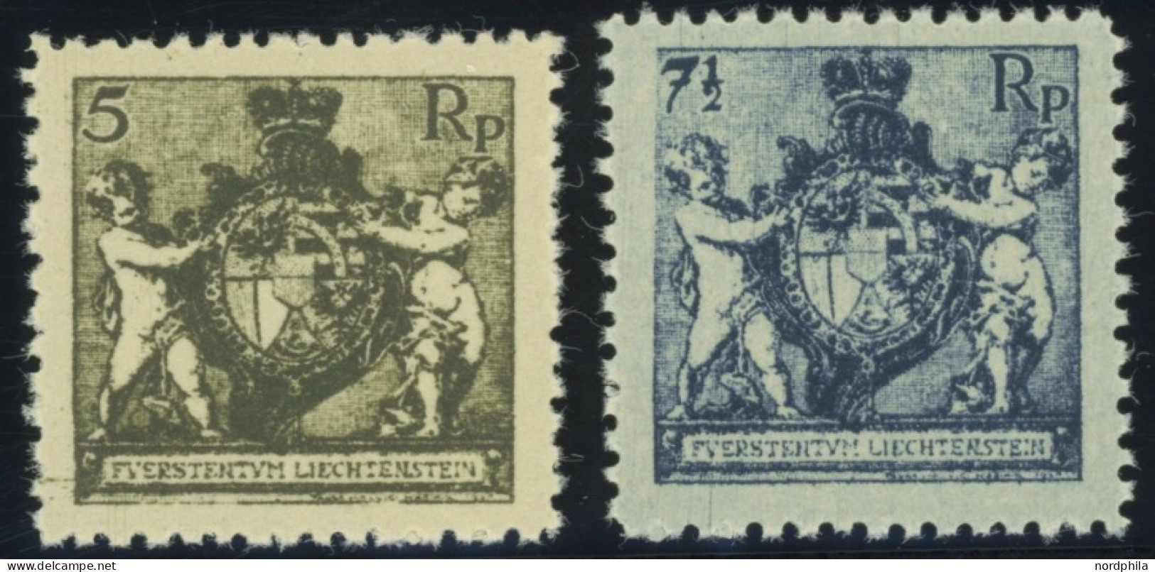 LIECHTENSTEIN 48/9B , 1921, 5 Rp. Schwarzbräunlilcholiv Und 71/2 Rp. Schwarzblau, Gezähnt L 121/2, Postfrisch, 2 Prachtw - Otros & Sin Clasificación