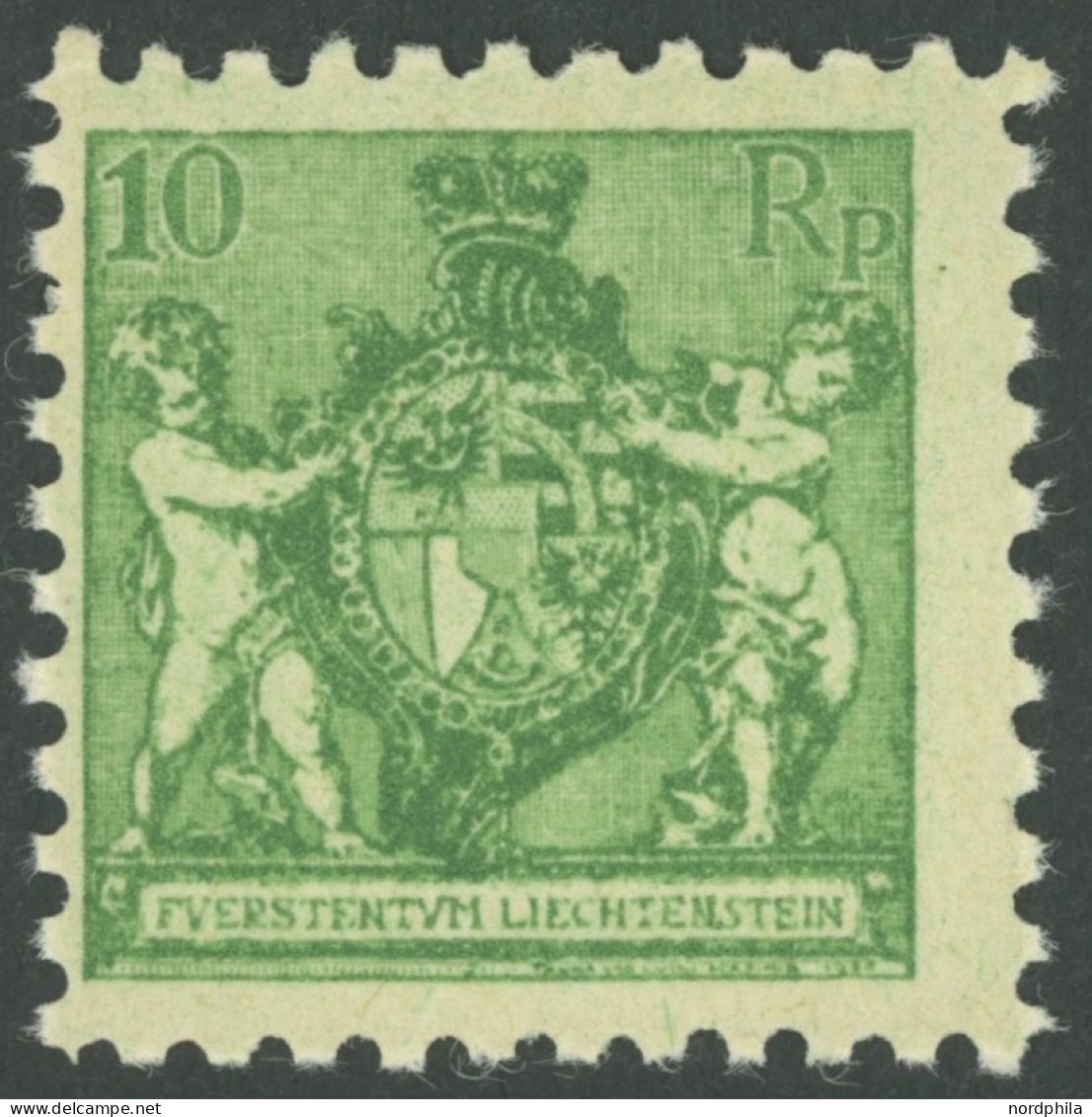 LIECHTENSTEIN 50A , 1921, 10 Rp. Dunkelgelblichgrün, Gezähnt L 91/2, Postfrisch, Pracht, Mi. 85.- - Sonstige & Ohne Zuordnung