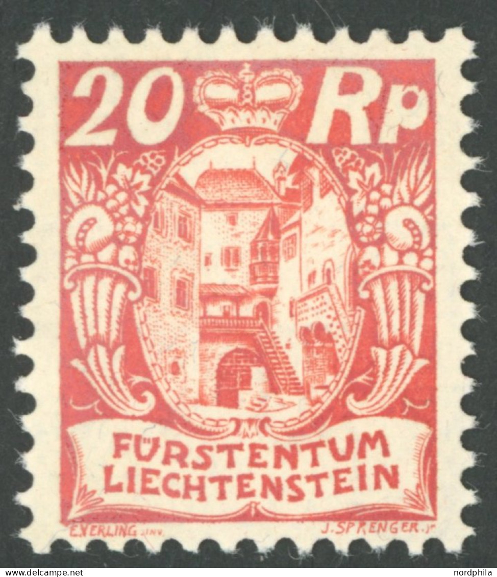 LIECHTENSTEIN 70 , 1926, 20 Rp. Dunkelzinnoberrot, Postfrisch, Pracht, Mi. 170.- - Autres & Non Classés