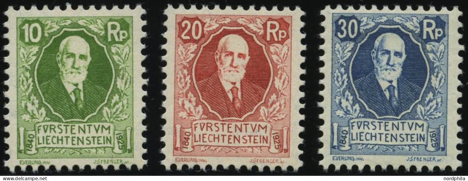 LIECHTENSTEIN 72-74 , 1925, 85. Geburtstag, Falzrest, Prachtsatz - Autres & Non Classés