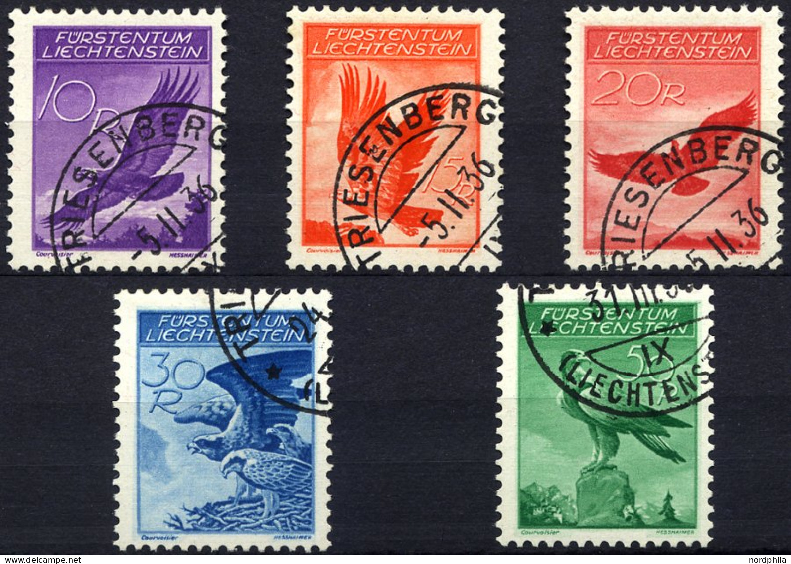 LIECHTENSTEIN 143-47x O, 1934/5, Adler, Glatter Gummi, Prachtsatz, Mi. 320.- - Other & Unclassified